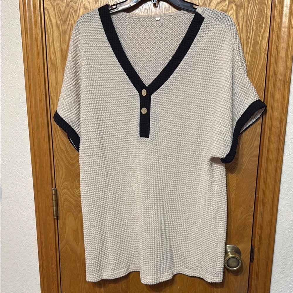 Women’s Black and White V-Neck Shirt
